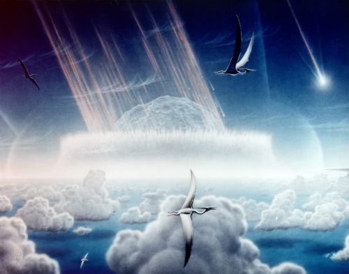 Artist impression of the Chicxulub impact that may have caused the dinosaur extinction